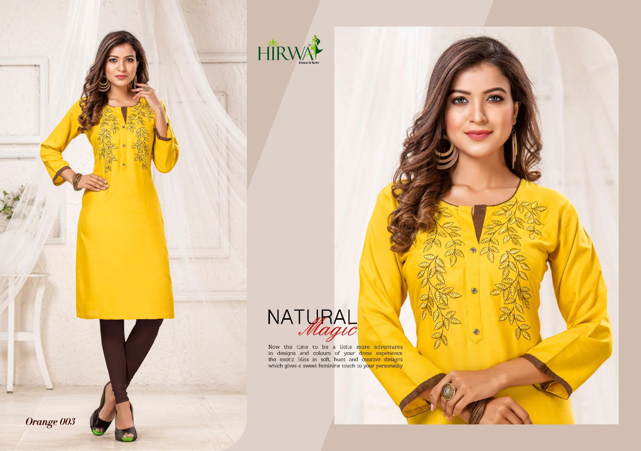 Hirwa Orange 2 Heavy Rayon Straight Cut Kurti